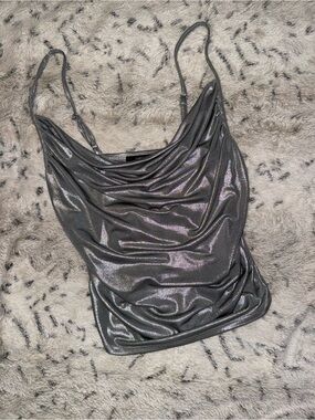 Metallic Silver Sparkle Cowl Neck Women’s Tank Top